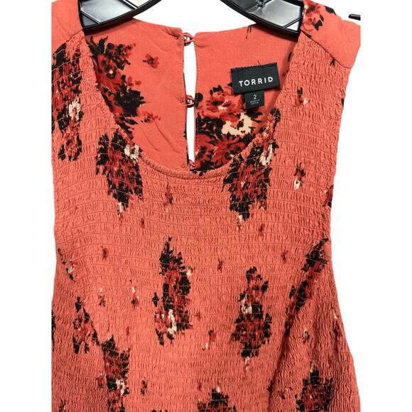Torrid Coral Red Floral Smocked Midi Dress Size 2 (18/20) - Picture 3 of 6